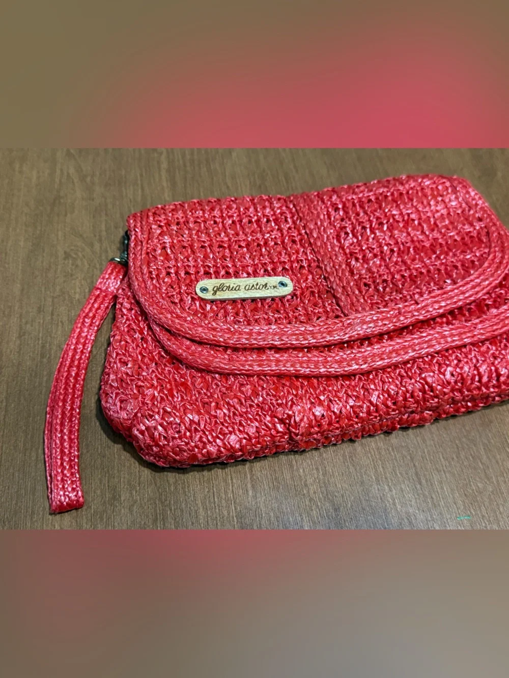 Gloria Astor Red Woven Wristlet Clutch